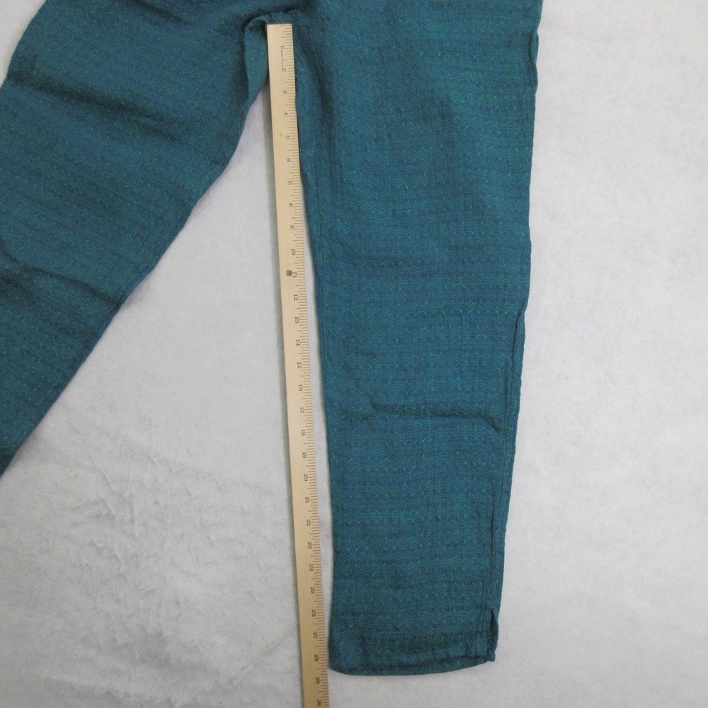 FLAX Womens Linen Pants Size Small Blue Green Jacquard Tapered - Picture 7 of 13